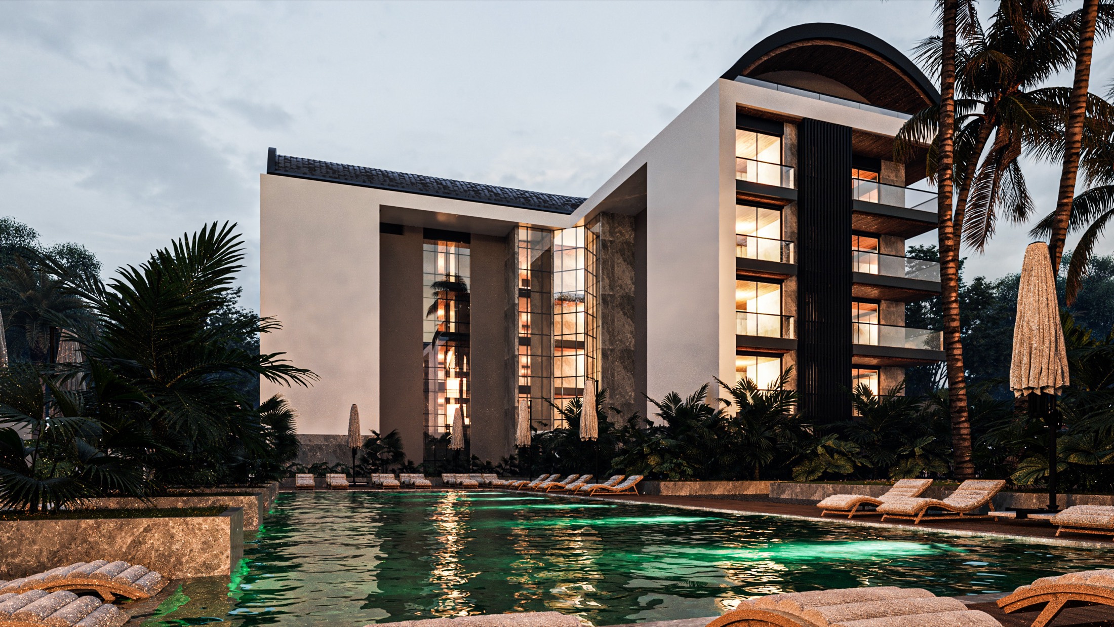 Central pool and facade